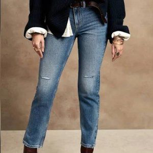 NWT Banana Republic Premium Denim High Rise Straight Ankle Distressed Jeans